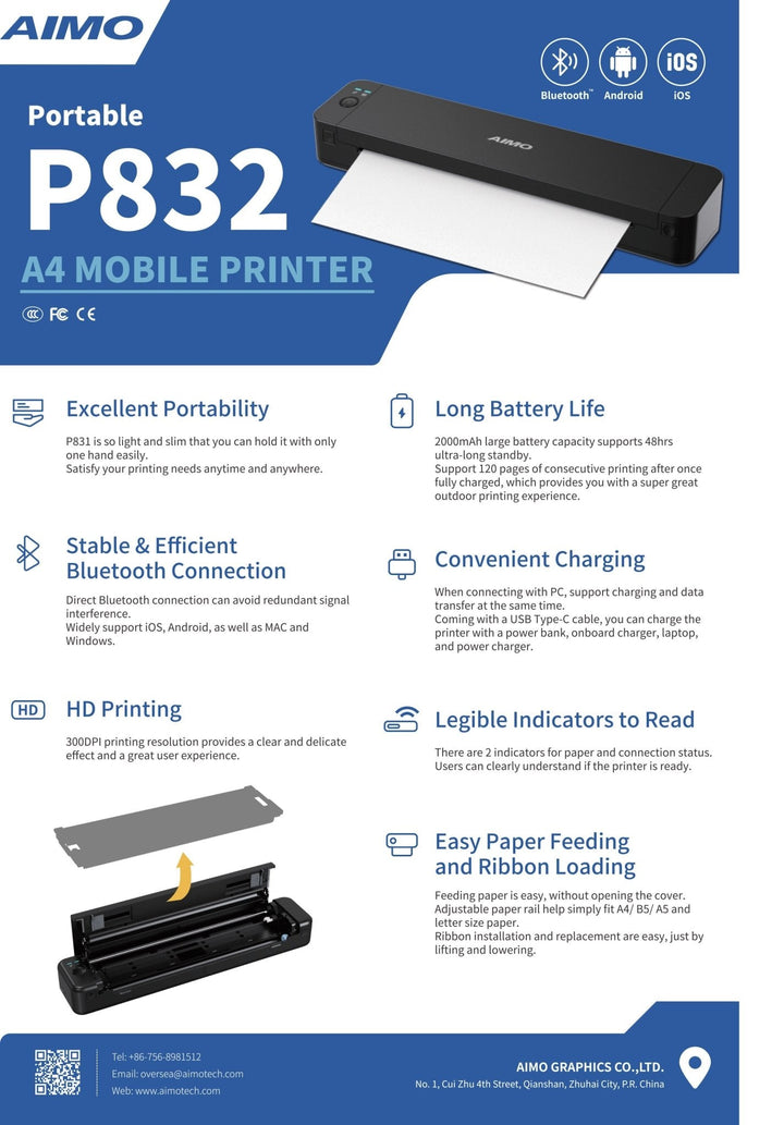 AIMO P832 PORTABLE A4 THERMAL TRANSFER PRINTERS - Dabbous Mega Supplies